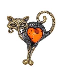 Brooch Cat Heart W5Z07Q