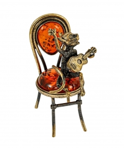 Cat singer with a guitar on a chair RWG9KR