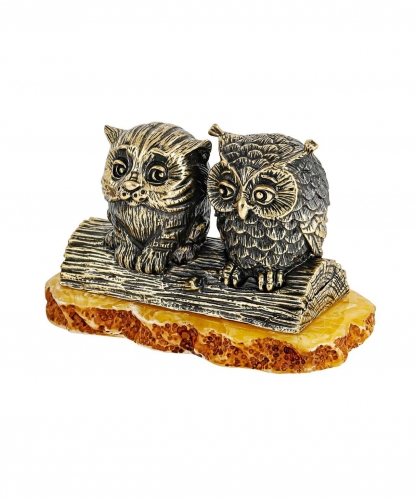 Cat Timka and Owl Ulya on a log BNQYPM